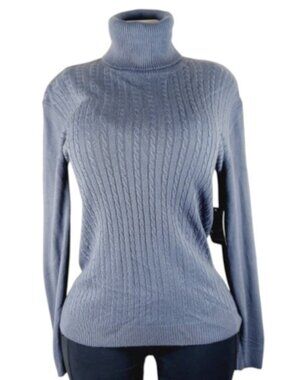 GNW Women's Gray Cable-Knit Turtle Neck Acrylic Pullover Sweater Size M